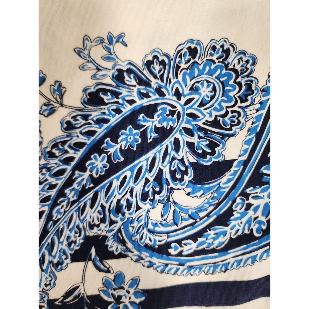Talbots NWT Petite Medium Navy White Striped Paisley Top Resort Coastal Nautical - Picture 7 of 7
